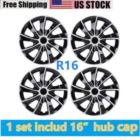 Autopart Discount Chb-5084-dp-16 Silver&black 16 Inch Set Of 4 Wheel Covers Snap On Hub Caps Fit R16 Tire Steel Rim