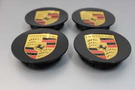 9p1601349b Porsche Je1 Crest Center Caps Glossy Black 4 76mm Cayenne 911 Carrera Panamera