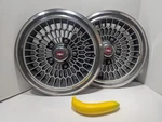 Pair 14" Chevy Malibu Camino Oem Wheel Hub Cap Chrome Red & Silver 14009861. Fixed Price $59.97.