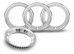 15 Stainless 2-1/4 Deep Rally Trim Ring Set For Reproduction Wheels Only. Fixed Price $151.86.