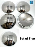 (SET/5) 1940 Ford Deluxe Logo Stainless Wheel Hubcaps 1/8" Opening. Fixed Price $179.95.