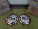 Nos 1950'S ? White Truck Dog Dish Hub Caps Set 2 Big Semi W/orig Boxes. Fixed Price $399.95.