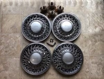 (4) 1981-83 Chrysler Imperial 15" Wire Spoke Hubcaps Wheel Covers W/locks #433B. Fixed Price $599.00.
