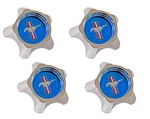 New! 1967 Mustang Style Steel Wheel Hub Caps Set Of 4 Blue Centers. Fixed Price $175.80.