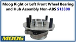 Moog Right Or Left Front Wheel Bearing And Hub Assembly Non-abs 513308. Fixed Price $40.00.