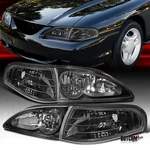 Fit 1994-1998 Ford Mustang Black Headlights+corner Turn Signal Lamps. Fixed Price $81.99.