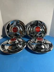 (4) 3 Bar Swept Spinners Center Caps For Chevy Rally Wheels 7", Red Flags Logo. Fixed Price $99.99.