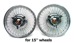 Two Ford 15" Wire Wheel Covers Style 3 Bar Spinner Hubcap (2) Galaxie Fairlane. Fixed Price $164.00.