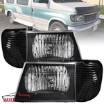 Black Headlights+turn Signal Corner Lamps Fits 1992-2006 Ford Econoline 92-06. Fixed Price $99.49.