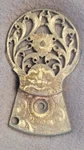 Antique English Engraved Brass Watchcock, Balance Wheel Cover, Circa 1770. Fixed Price $30.00.