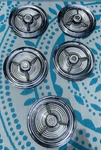 Set Of 5- 1953- 55 Oldsmobile Fiesta Super 88 98 Spinner Wheel Covers Hub Caps. Fixed Price $650.00.