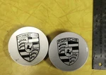 Set Of 2 Genuine Porsche Wheel Center Cap Silver W/black Crest 9P1-601-147-8Z8. Fixed Price $90.00.