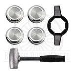 Hex Cut Chrome Knock Off Spinner Caps For Lowriders, Set 4 + Wrench Hammer. Fixed Price $200.00.